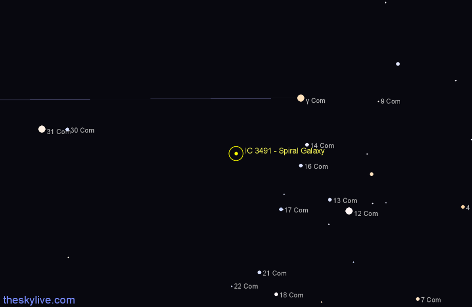 Finder chart IC 3491 - Spiral Galaxy in Coma Berenices star