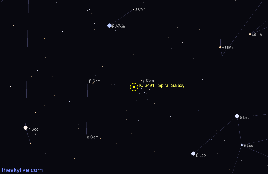 Finder chart IC 3491 - Spiral Galaxy in Coma Berenices star