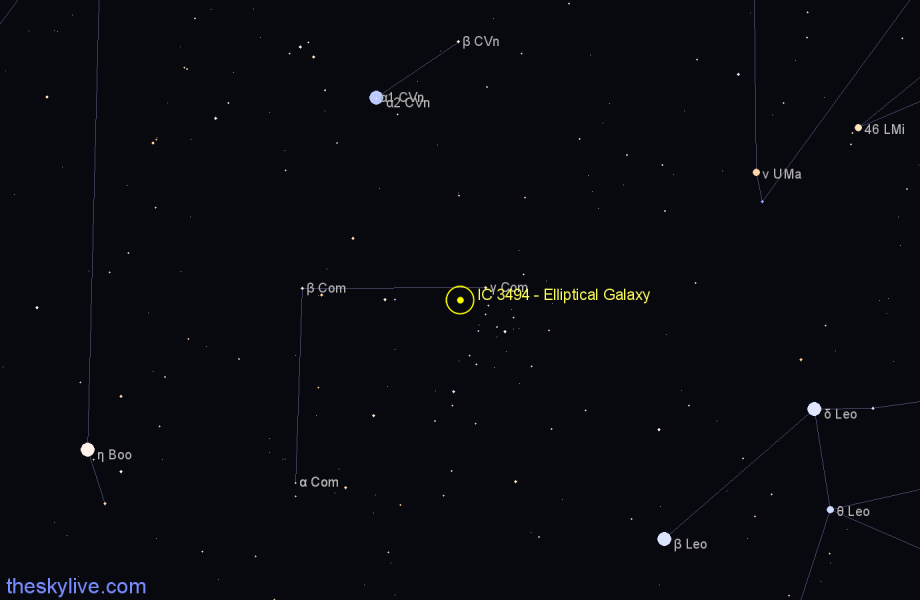 Finder chart IC 3494 - Elliptical Galaxy in Coma Berenices star