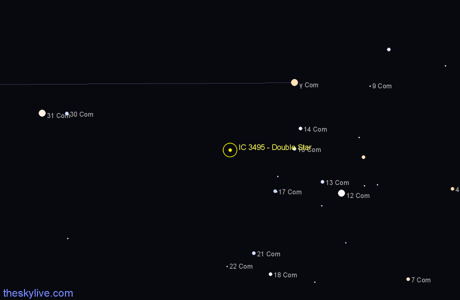 Finder chart IC 3495 - Double Star in Coma Berenices star