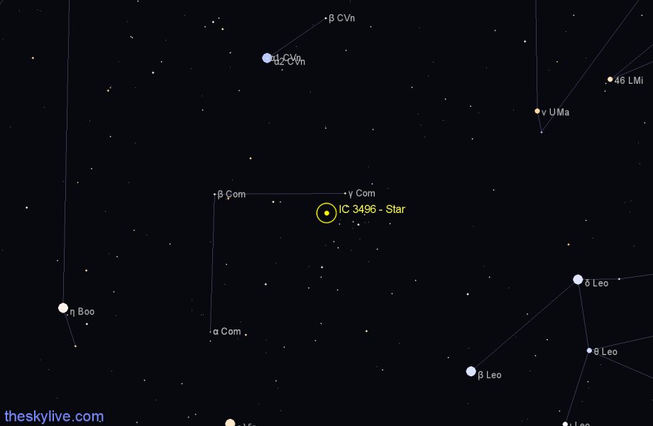 Finder chart IC 3496 - Star in Coma Berenices star