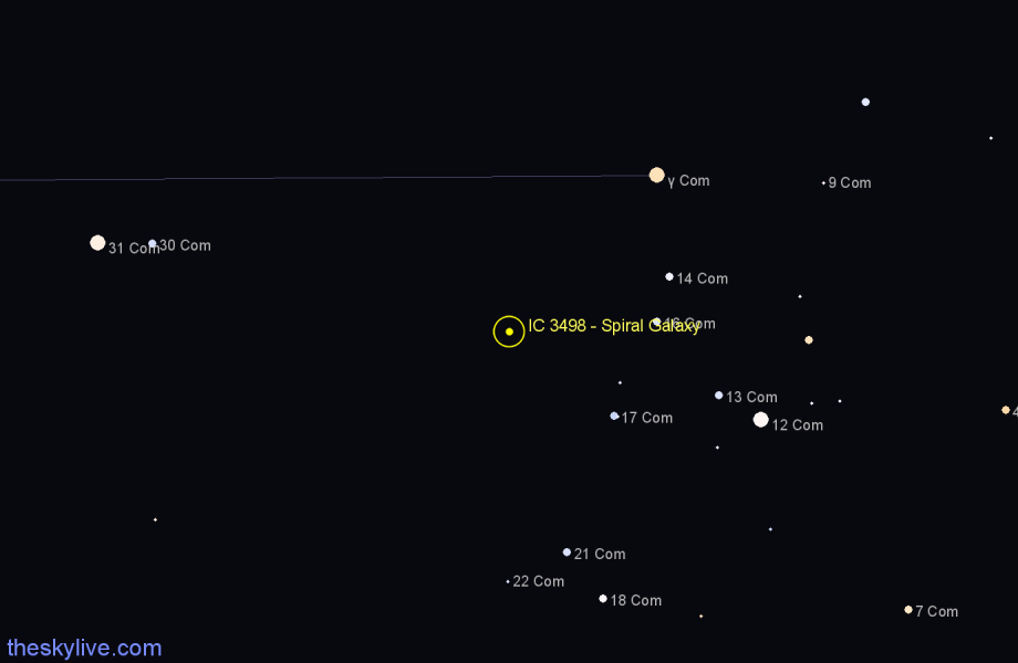 Finder chart IC 3498 - Spiral Galaxy in Coma Berenices star