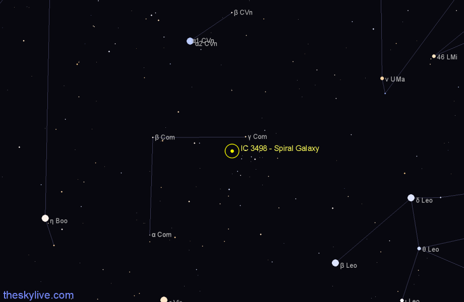 Finder chart IC 3498 - Spiral Galaxy in Coma Berenices star