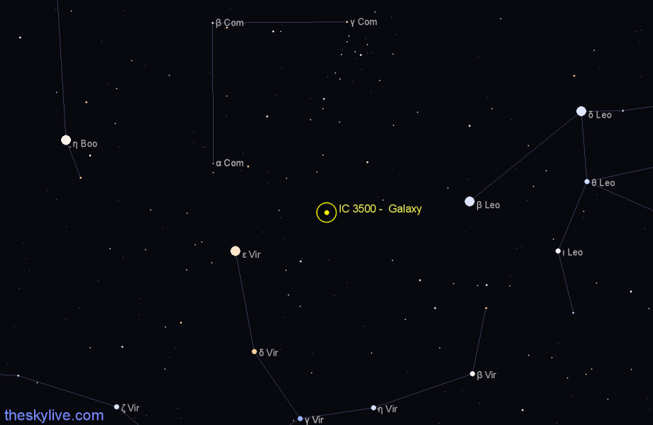 Finder chart IC 3500 - Galaxy in Coma Berenices star