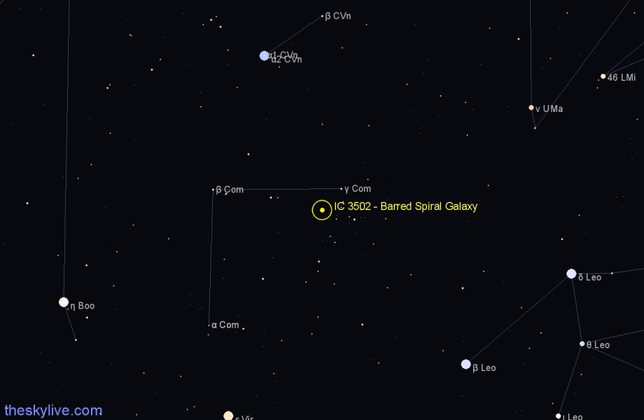 Finder chart IC 3502 - Barred Spiral Galaxy in Coma Berenices star