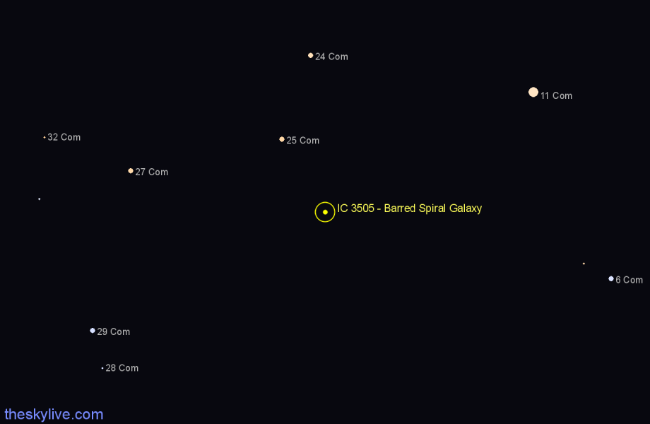 Finder chart IC 3505 - Barred Spiral Galaxy in Coma Berenices star