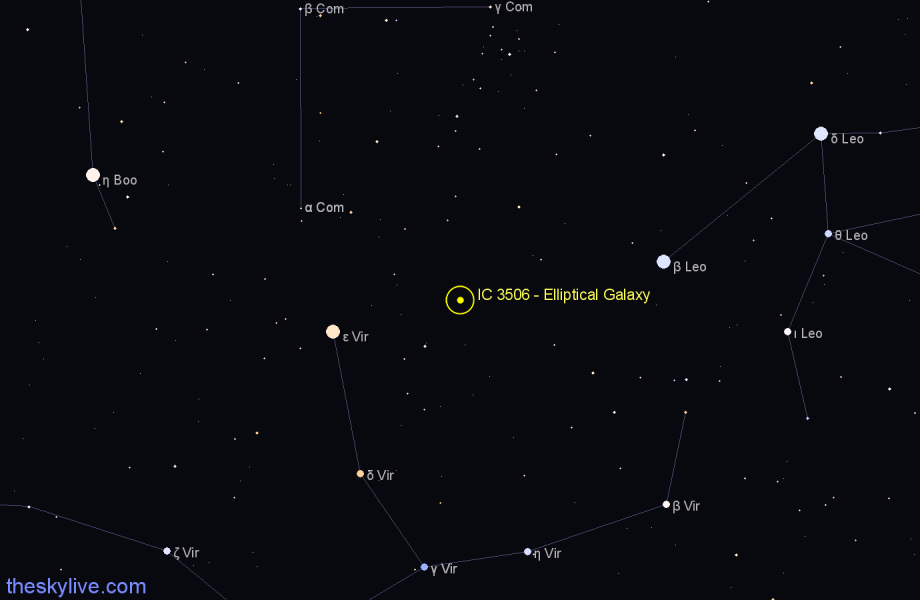 Finder chart IC 3506 - Elliptical Galaxy in Virgo star