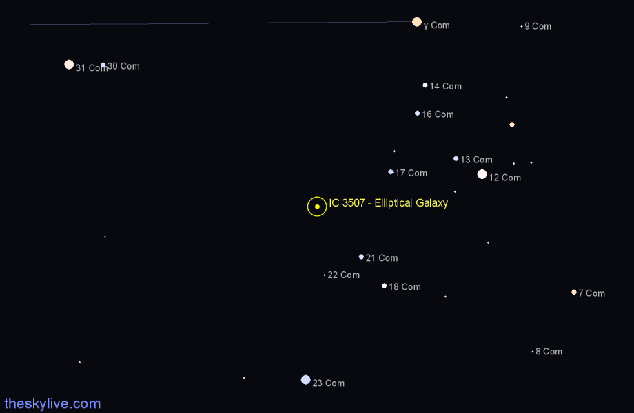 Finder chart IC 3507 - Elliptical Galaxy in Coma Berenices star