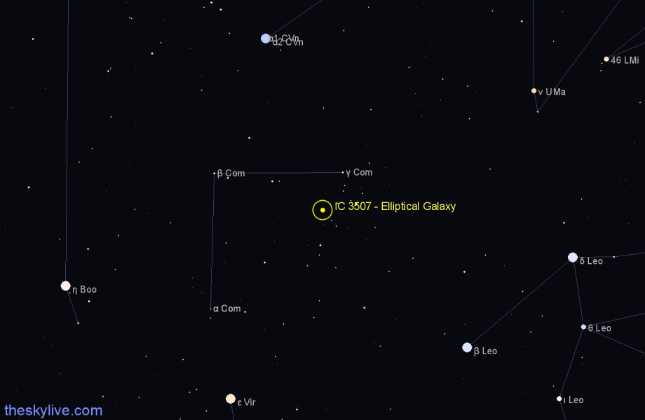 Finder chart IC 3507 - Elliptical Galaxy in Coma Berenices star