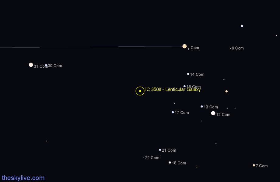 Finder chart IC 3508 - Lenticular Galaxy in Coma Berenices star