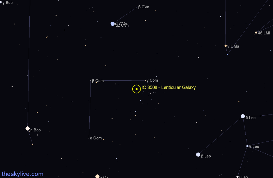 Finder chart IC 3508 - Lenticular Galaxy in Coma Berenices star