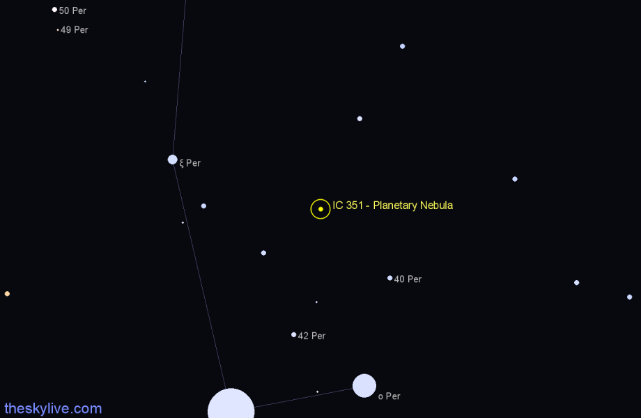 Finder chart IC 351 - Planetary Nebula in Perseus star