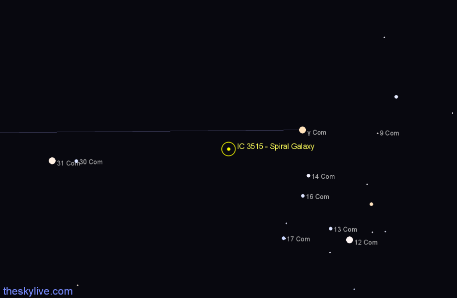 Finder chart IC 3515 - Spiral Galaxy in Coma Berenices star