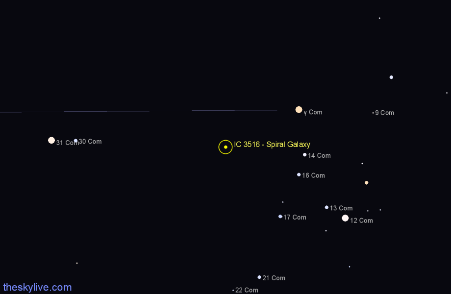 Finder chart IC 3516 - Spiral Galaxy in Coma Berenices star