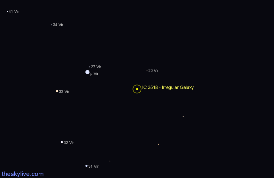 Finder chart IC 3518 - Irregular Galaxy in Virgo star