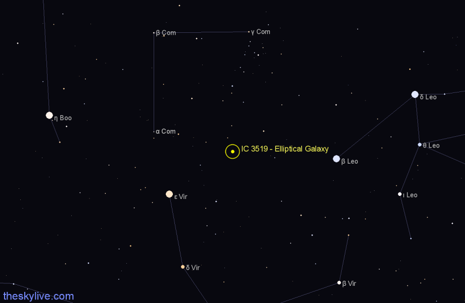 Finder chart IC 3519 - Elliptical Galaxy in Coma Berenices star