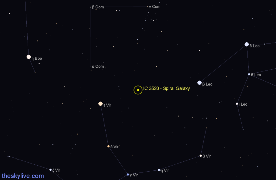 Finder chart IC 3520 - Spiral Galaxy in Coma Berenices star