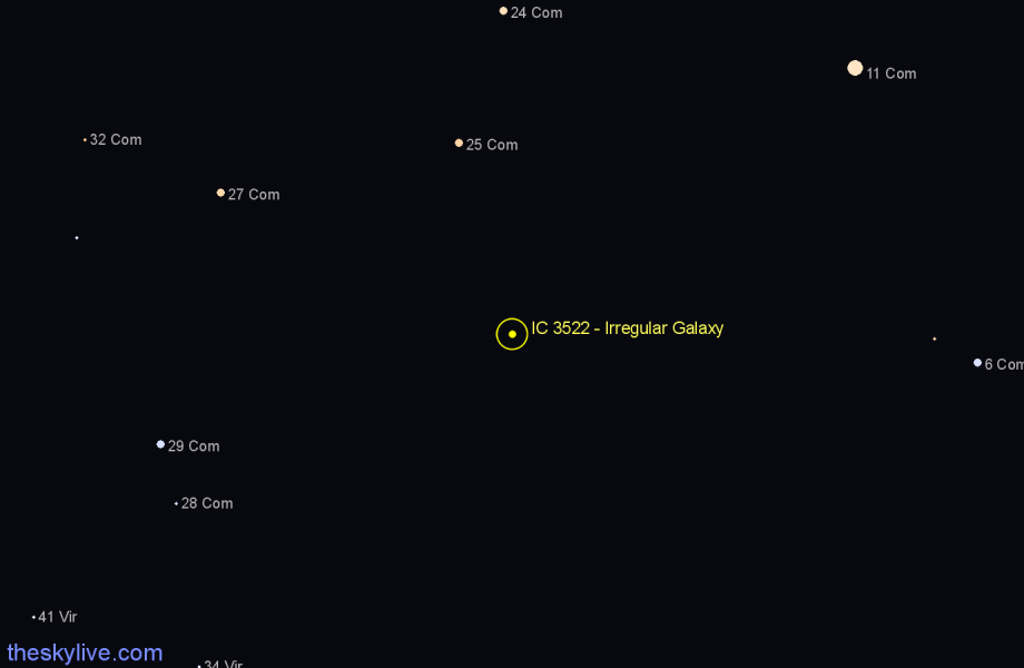 Finder chart IC 3522 - Irregular Galaxy in Coma Berenices star