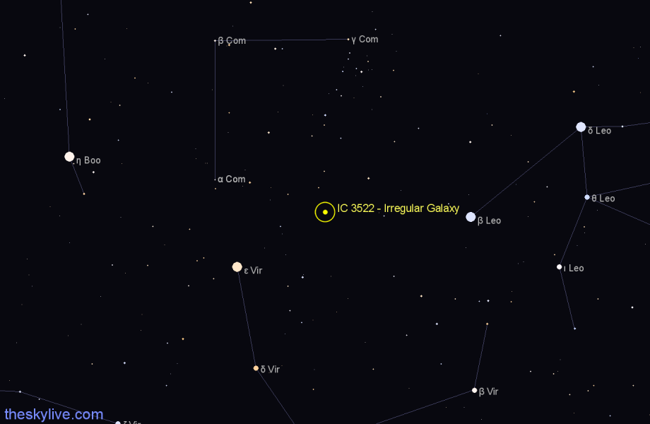 Finder chart IC 3522 - Irregular Galaxy in Coma Berenices star