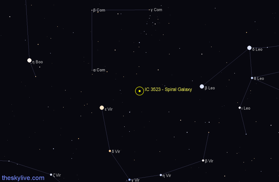 Finder chart IC 3523 - Spiral Galaxy in Coma Berenices star