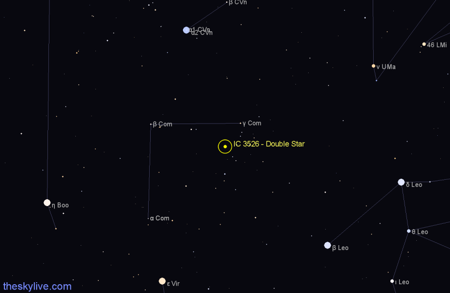 Finder chart IC 3526 - Double Star in Coma Berenices star