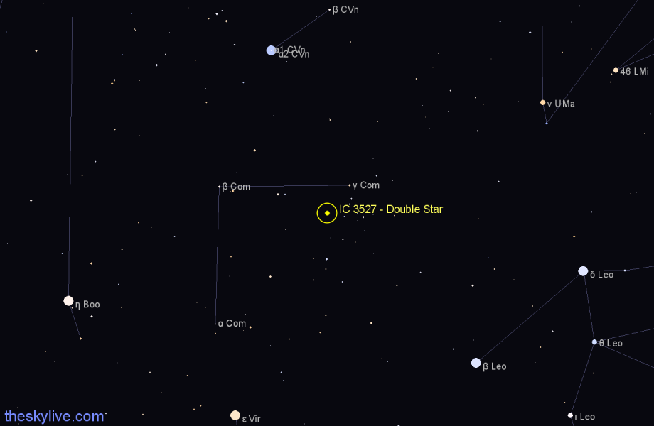 Finder chart IC 3527 - Double Star in Coma Berenices star