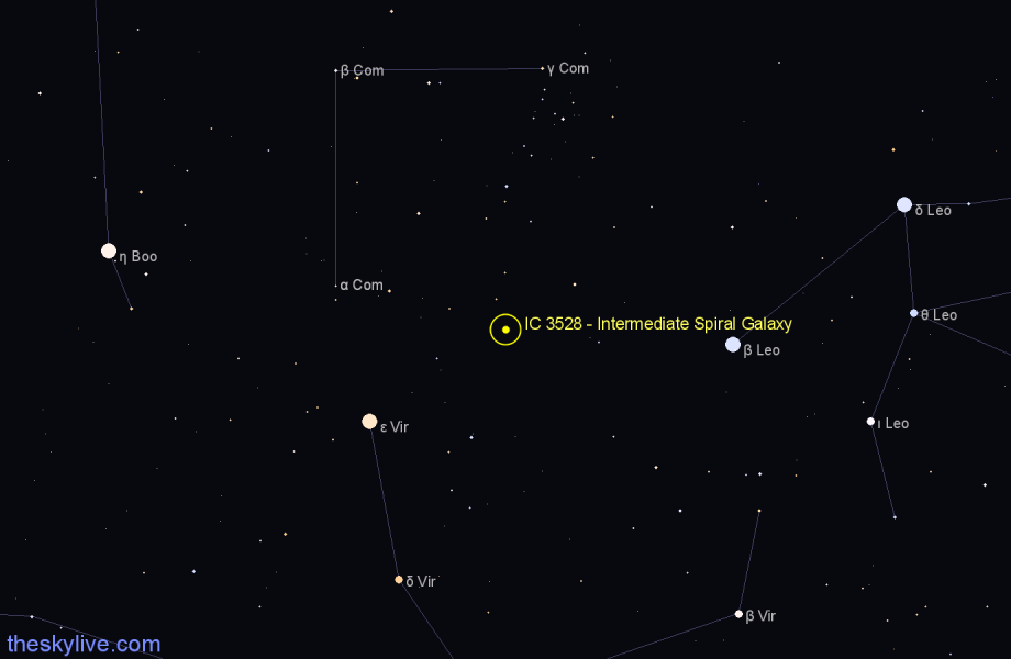 Finder chart IC 3528 - Intermediate Spiral Galaxy in Coma Berenices star