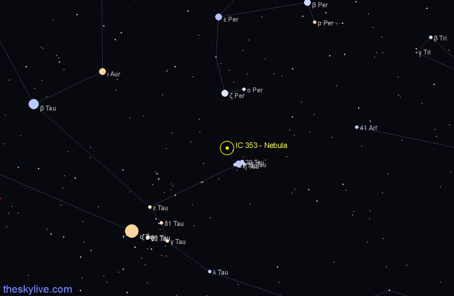 Finder chart IC 353 - Nebula in Taurus star