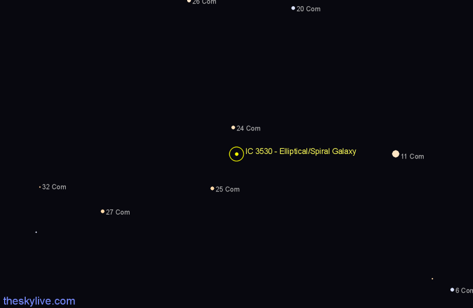 Finder chart IC 3530 - Elliptical/Spiral Galaxy in Coma Berenices star