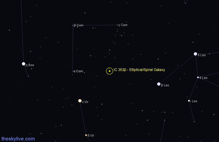 Finder chart IC 3530 - Elliptical/Spiral Galaxy in Coma Berenices star