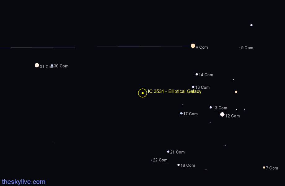 Finder chart IC 3531 - Elliptical Galaxy in Coma Berenices star