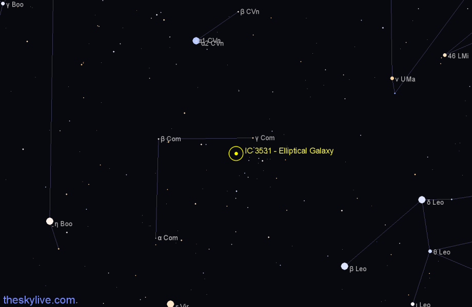 Finder chart IC 3531 - Elliptical Galaxy in Coma Berenices star