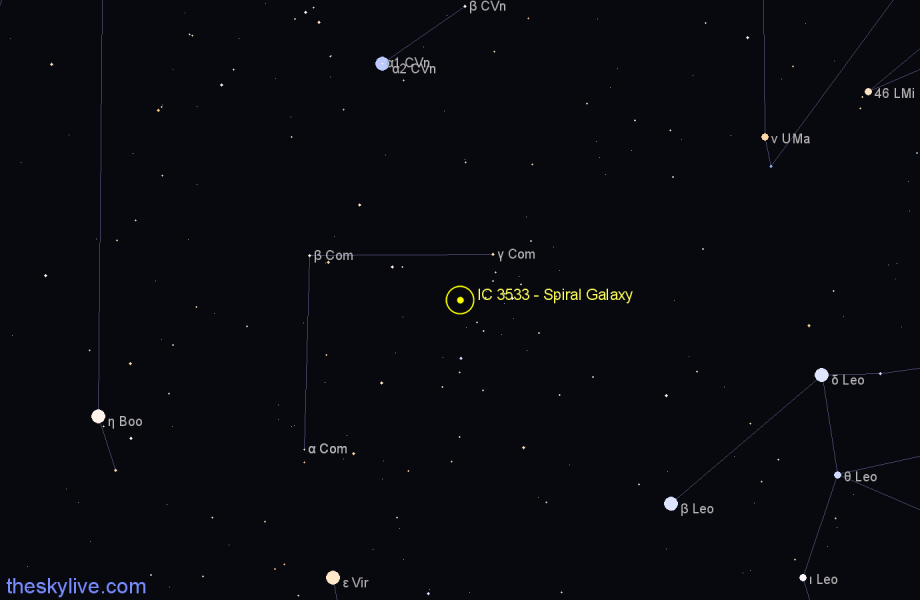 Finder chart IC 3533 - Spiral Galaxy in Coma Berenices star