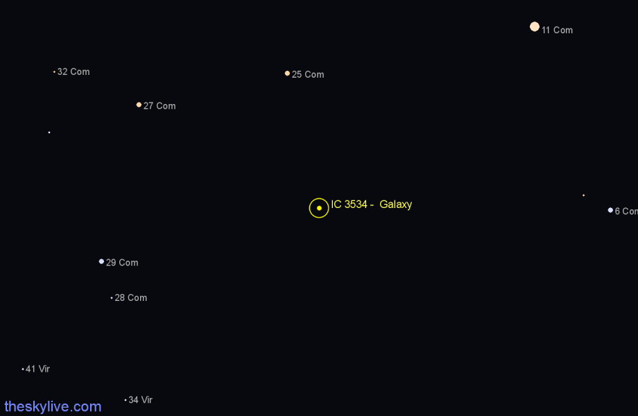 Finder chart IC 3534 - Galaxy in Coma Berenices star