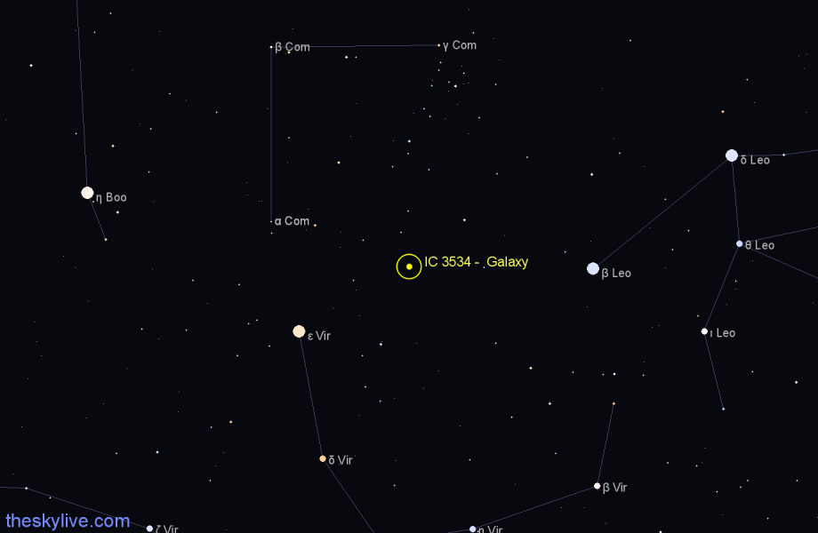 Finder chart IC 3534 - Galaxy in Coma Berenices star