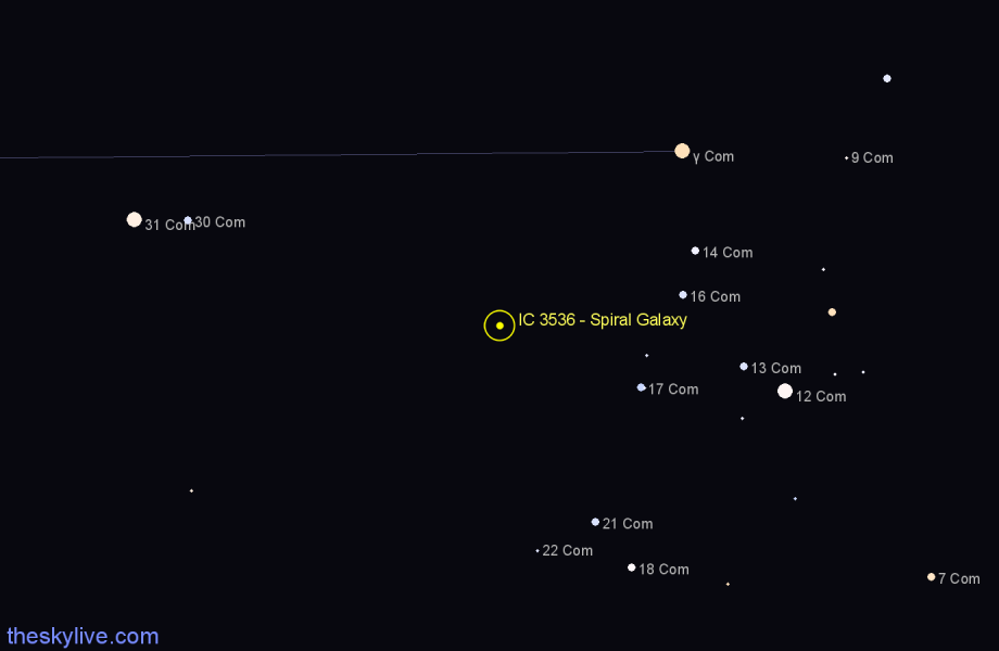 Finder chart IC 3536 - Spiral Galaxy in Coma Berenices star