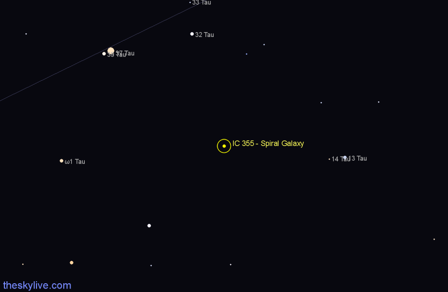 Finder chart IC 355 - Spiral Galaxy in Taurus star