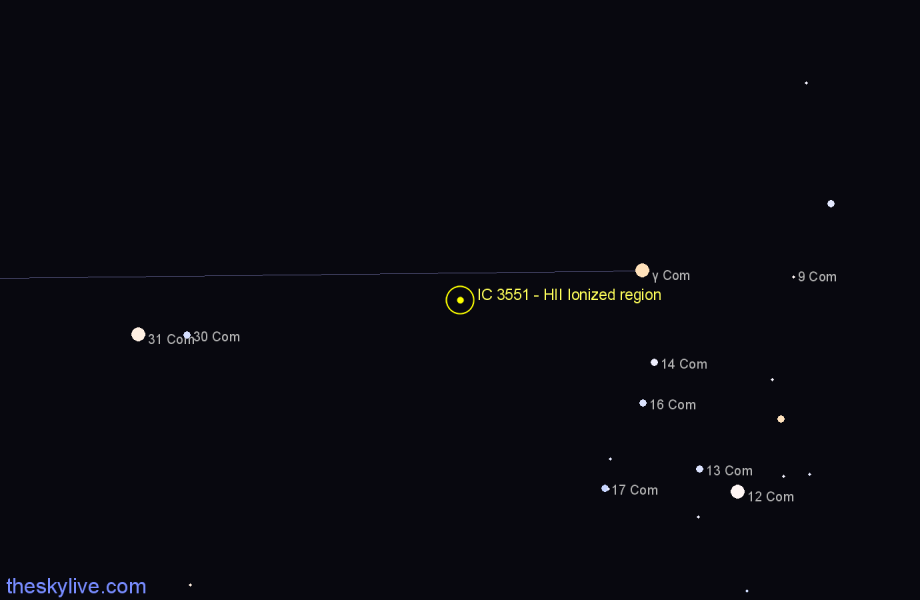 Finder chart IC 3551 - HII Ionized region in Coma Berenices star