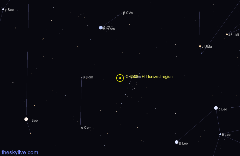 Finder chart IC 3552 - HII Ionized region in Coma Berenices star