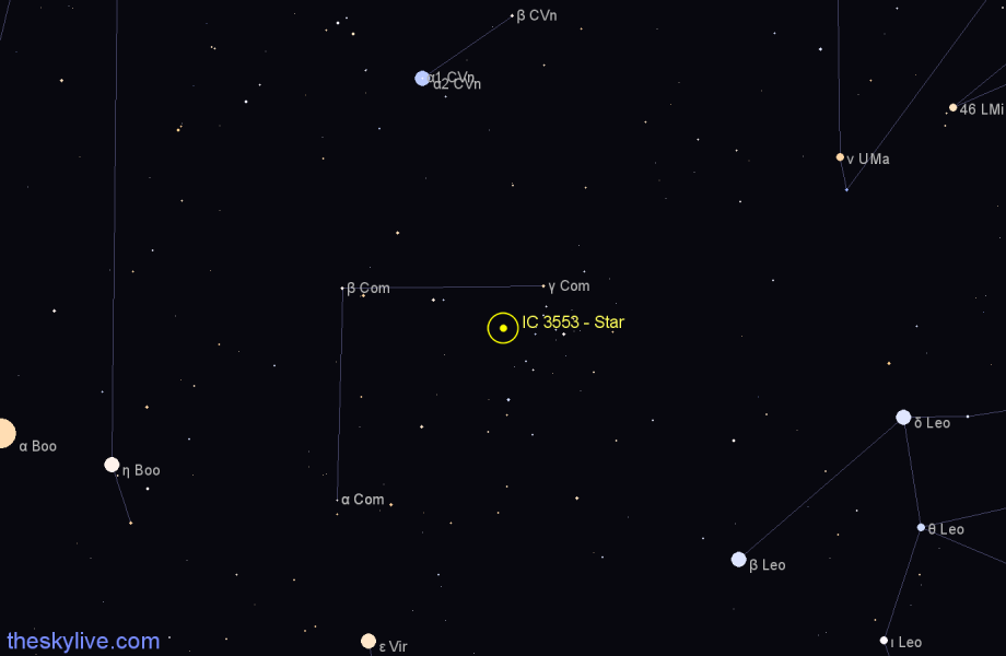 Finder chart IC 3553 - Star in Coma Berenices star