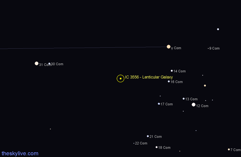 Finder chart IC 3556 - Lenticular Galaxy in Coma Berenices star