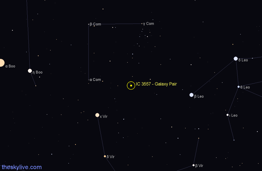 Finder chart IC 3557 - Galaxy Pair in Coma Berenices star