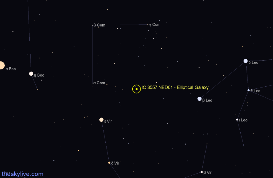 Finder chart IC 3557 NED01 - Elliptical Galaxy in Coma Berenices star