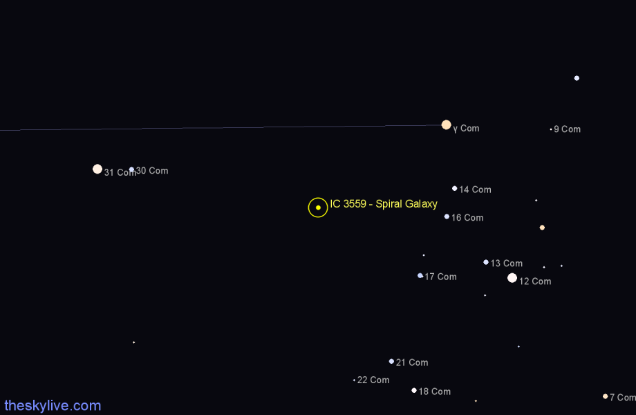 Finder chart IC 3559 - Spiral Galaxy in Coma Berenices star