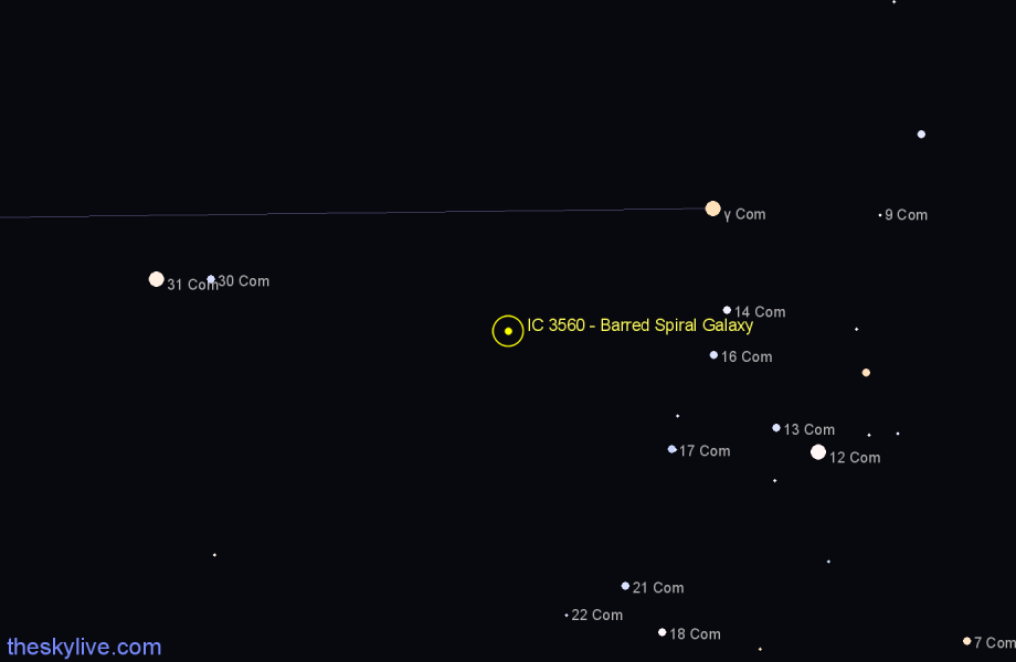 Finder chart IC 3560 - Barred Spiral Galaxy in Coma Berenices star