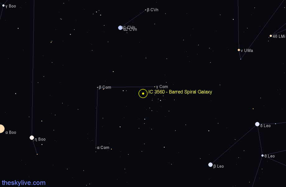 Finder chart IC 3560 - Barred Spiral Galaxy in Coma Berenices star