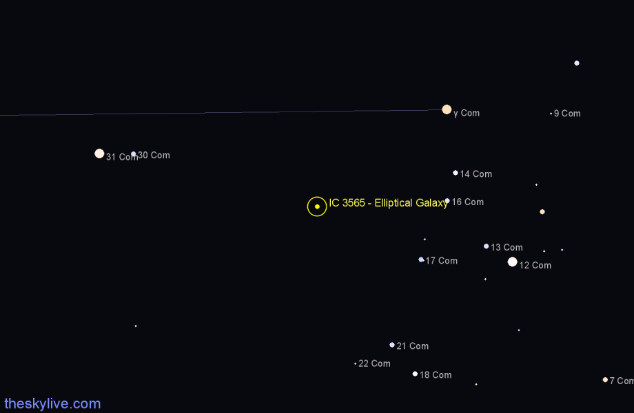 Finder chart IC 3565 - Elliptical Galaxy in Coma Berenices star