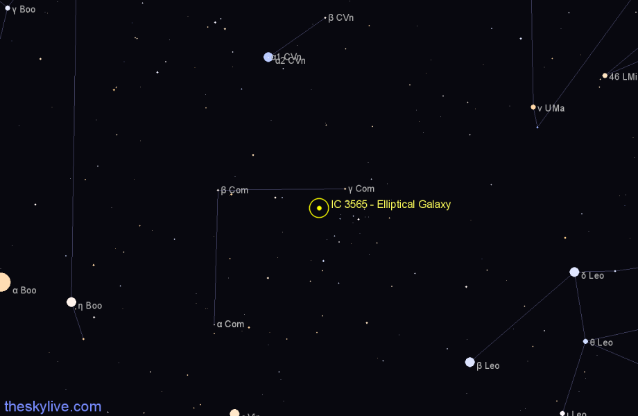 Finder chart IC 3565 - Elliptical Galaxy in Coma Berenices star