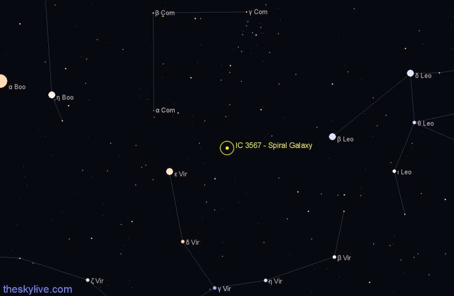 Finder chart IC 3567 - Spiral Galaxy in Coma Berenices star