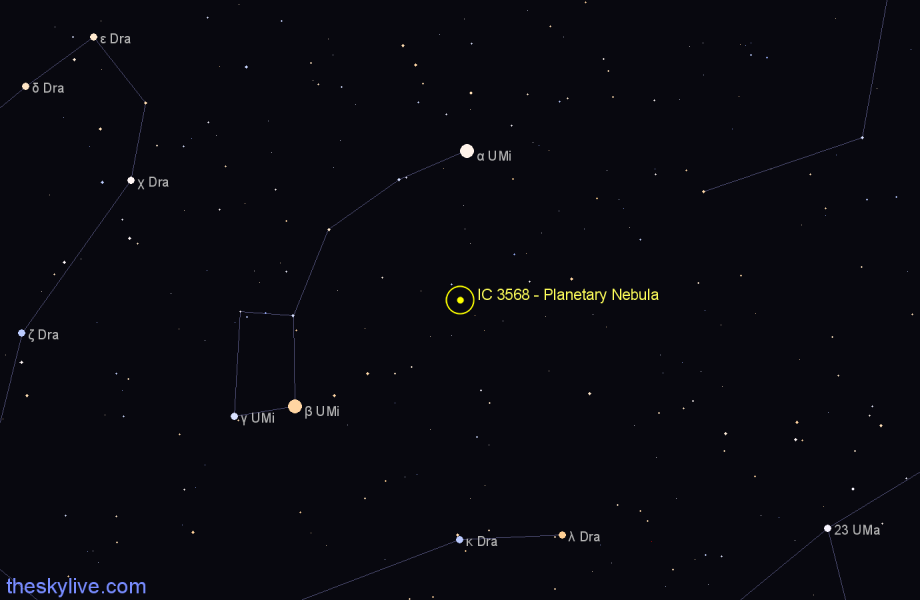 Finder chart IC 3568 - Planetary Nebula in Camelopardalis star